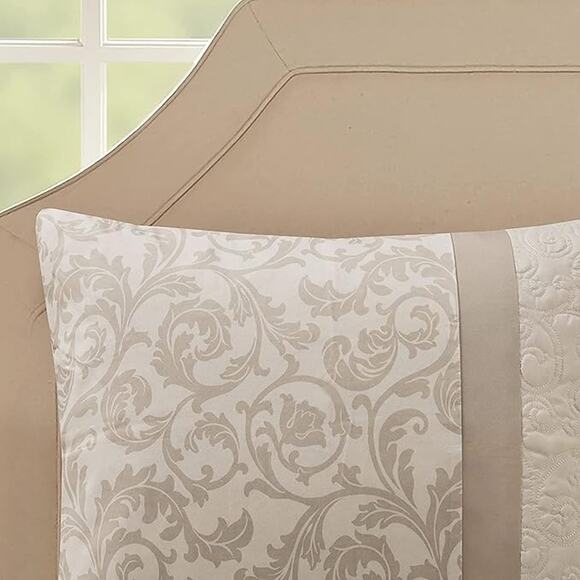 510 Design Luxe Quilted Comforter Set, Ramsey Damask Neutral, Queen (Open Box) - Picture 4 of 7